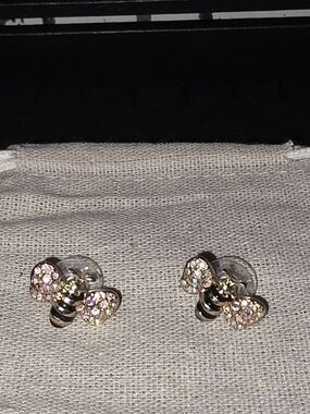 Betsey Johnson Gold Bee Earrings with Pink and Clear Crystals